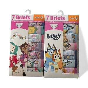 Bluey and Squishmallows Girls 14 Briefs Set Size 6 100% cotton NWT